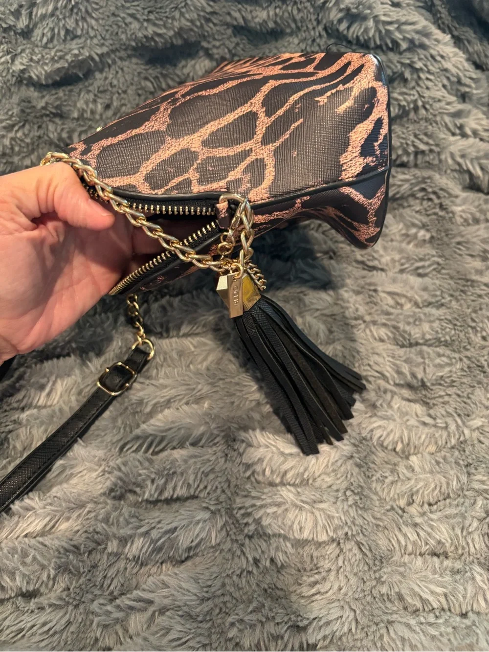 Aldo Black & Brown Leopard Print Crossbody with Gold Chain